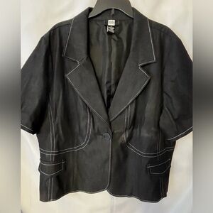 Studio 1940 Blazer Jacket Womens 24W Black Stretch Denim White Stitching Lined